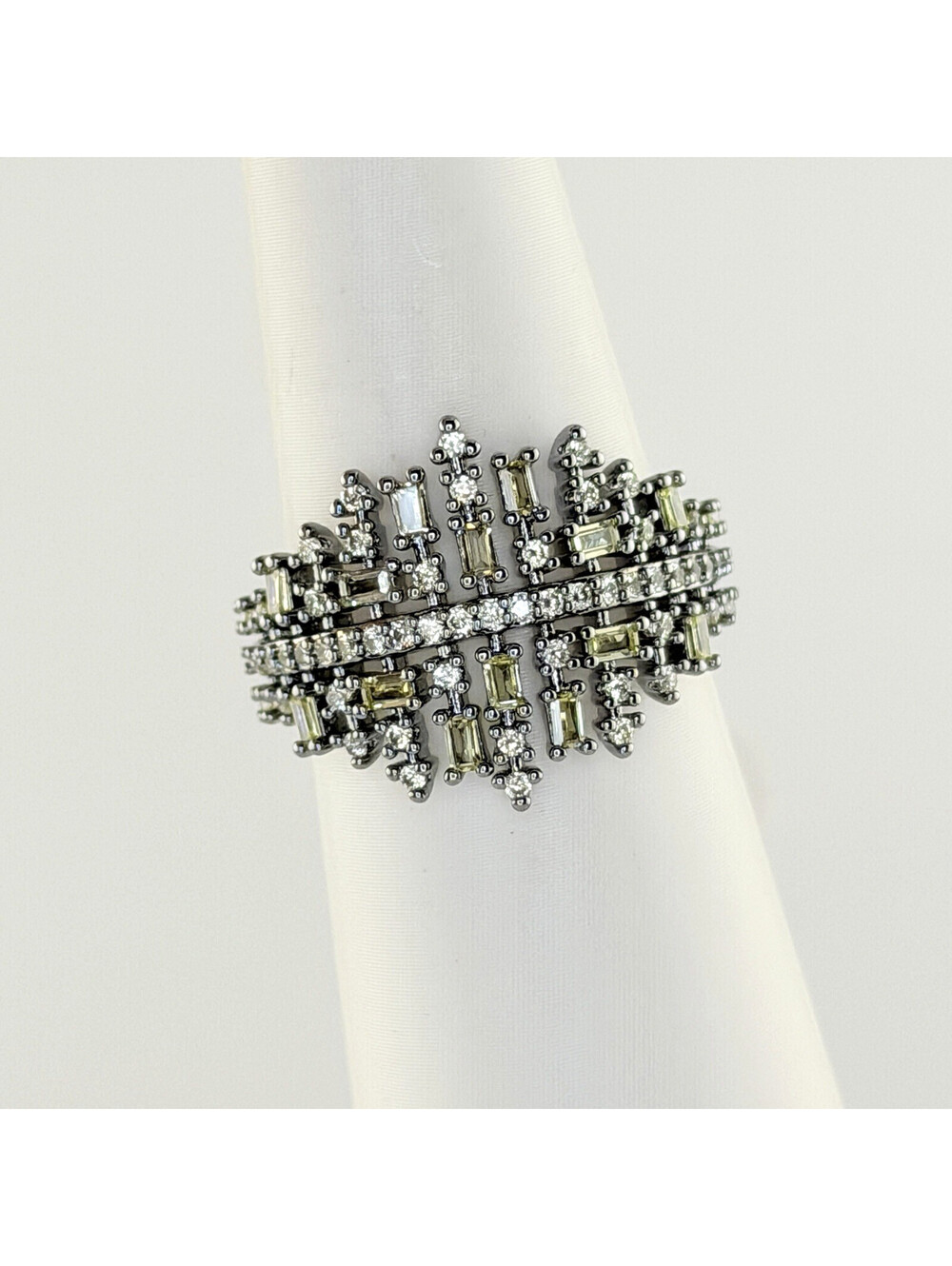 Bomb Party Ring Sz 9 “High Shine, Low Profile” Yellow Topaz on Hematite